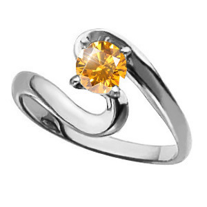 Ocean Wave Solitaire Engagement Platinum Ring with Orange-Yellow Diamond
