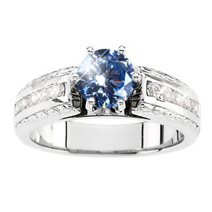 Cathedral Channel Set Engagement Platinum Ring with Fancy Blue Diamond