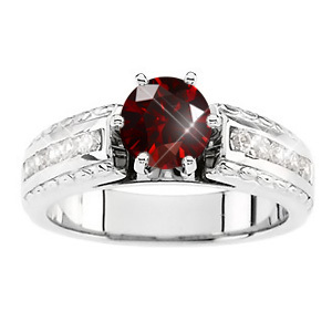 Cathedral Channel Set Engagement Platinum Ring with Fancy Deep Red Diamond