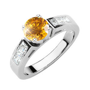 Cathedral Channel Set Engagement Platinum Ring with Fancy Orange-Yellow Diamond 