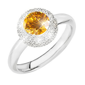 Pave 14K White Gold Engagement Ring with Fancy Orange-Yellow Diamond