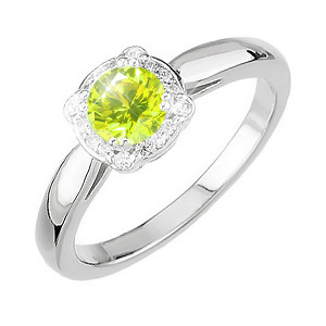 Elegant Halo Engagement 14K White Gold Ring with Fancy Greenish-Yellow Diamond
