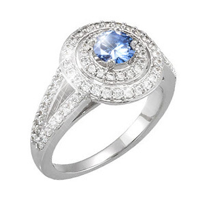 Split Shank 14K Yellow Gold Halo Engagement Ring with Fancy Blue Diamond