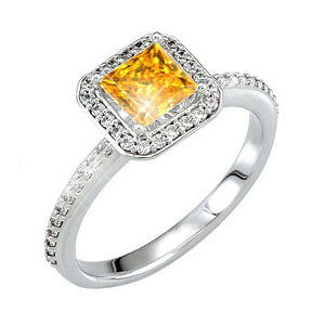 Square Diamond Engagement Rings on Created Diamonds  Halo Square Cut 14k Yellow Gold Engagement Ring With