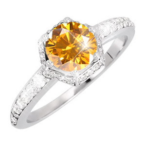 Vintage 6-Prong Engagement Platinum Ring with Fancy Orange-Yellow Diamond