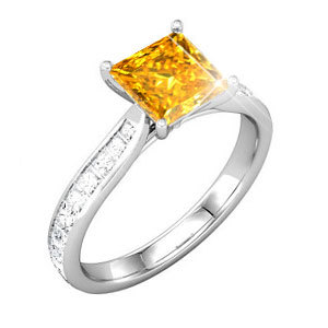 ... Princess Cut Platinum Engagement Ring Fancy Orange-Yellow Diamond