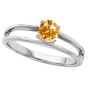 Modern Engagement 14K White Gold Ring with Fancy Orange-Yellow Diamond