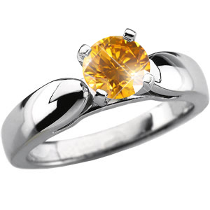 Cathedral Solitaire Engagement 14K Yellow Gold Ring with Fancy Orange-Yellow Diamond