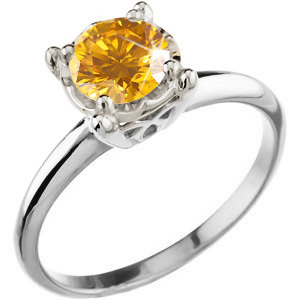 Illusion Box Solitaire 14K White Gold Ring with Fancy Orange-Yellow Diamond