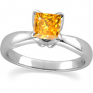 Flora Solitaire Platinum Ring with Fancy Orange-Yellow Diamond