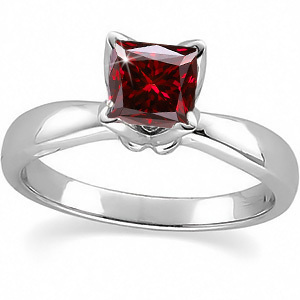 Flora Solitaire 14K White Gold Ring with Fancy Deep Red Diamond