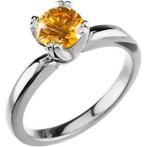 Ultra-safe 8-prong Solitaire Platinum Ring with Fancy Orange-Yellow Diamond