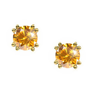 Stylish Twin-Prong Round 14K White Gold Stud Earrings with Orange-Yellow Diamonds