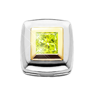 Square 14K White/Yellow Gold Chain Slide Pendant with Greenish-Yellow Diamond