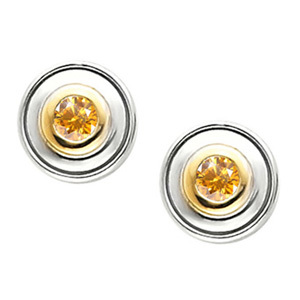Timeless Bezel-Set 14K White Gold Stud Earrings with Orange-Yellow Diamonds