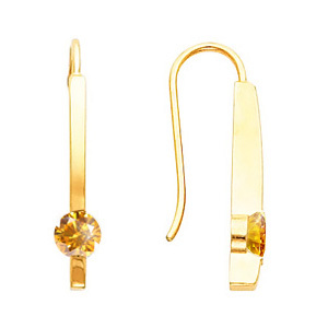 Smart Linear Round Cut 14K Yellow Gold Stud Earrings with Orange-Yellow Diamonds