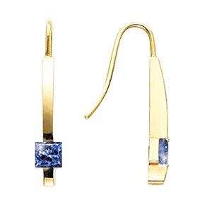 Solitaire Linear Princess Cut 14K White Gold Stud Earrings with Blue Diamonds