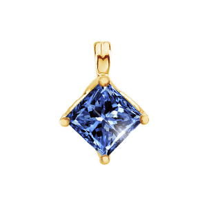 Princess Cut Four-Prong 14K Yellow Gold Pendant with Blue Diamond