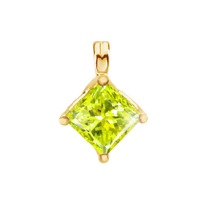 Princess Cut Four-Prong 18K Yellow Gold Pendant with Greenish-Yellow Diamond