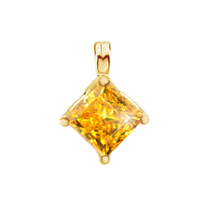 Princess Cut Four-Prong 18K Yellow Gold Pendant with Orange-Yellow Diamond