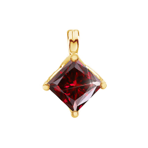 Princess Cut Four-Prong 18K Yellow Gold Pendant with Deep Red Diamond