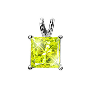 Light Weight Princess Cut Platinum Pendant with Greenish-Yellow Diamond