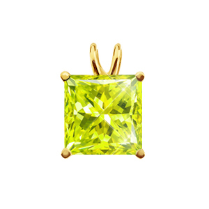 Light Weight Princess Cut 18K Yellow Gold Pendant with Greenish-Yellow Diamond