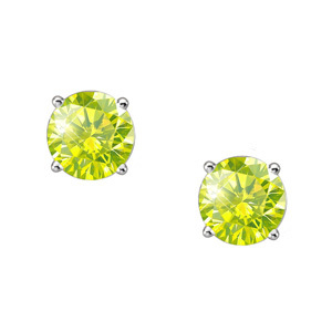Elegant Round Cut Stud Platinum Earrings with Greenish-Yellow Diamonds