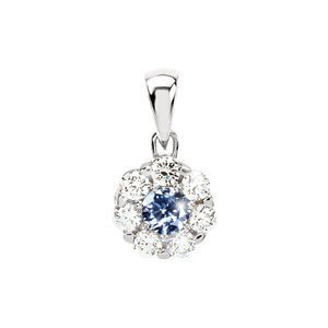 7-prong Cluster Round Cut Center 14K White Gold Pendant with Fancy Blue Diamond