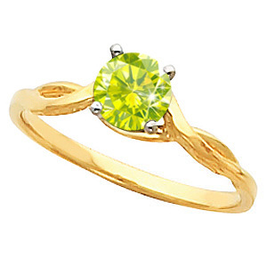 Engagement 14K Yellow Gold Ring with Greenish-Yellow Diamond