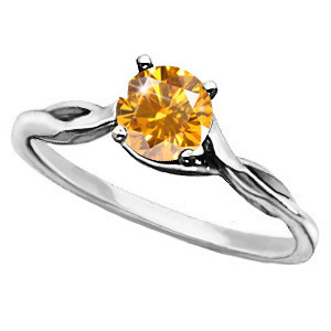 Engagement Platinum Ring with Fancy Orange-Yellow Diamond