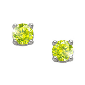 Brilliant Cut 18K Yellow Gold Stud Earrings with Greenish-Yellow Diamonds