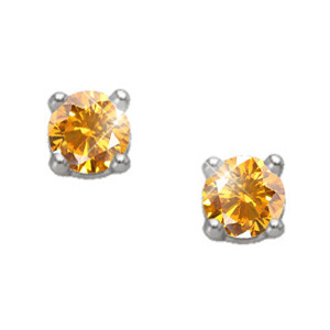 Brilliant Cut Platinum Stud Earrings with Orange-Yellow Diamonds