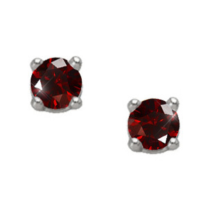 Brilliant Cut 14K White Gold Stud Earrings with Deep Red Diamonds