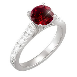 Channel Set Cathedral 14K White Gold Engagement Ring with Fancy Deep Red Diamond