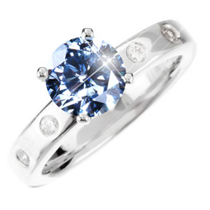 4-Prong Shoulder Set Engagement 14K White Gold Ring with Fancy Blue Diamond 