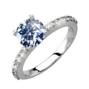 Classic 4-Prong Pave Platinum Engagement Ring with Fancy Blue Diamond