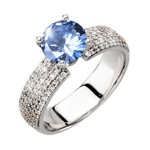 Gala 4-Prong Micropave Platinum Engagement Ring with Fancy Blue Diamond