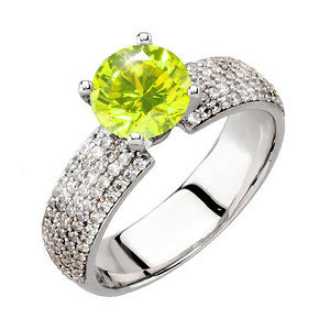 Gala 4-Prong Micropave 14K White Gold Engagement Ring with Fancy Greenish-Yellow Diamond