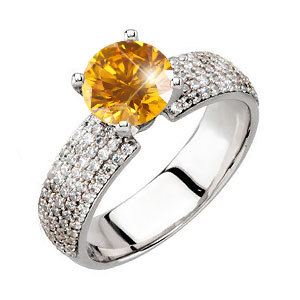 Gala 4-Prong Micropave 14K Yellow Gold Engagement Ring with Fancy Orange-Yellow Diamond