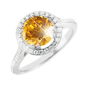 Round Halo 14K White Gold Engagement Ring with Fancy Orange-Yellow Diamond