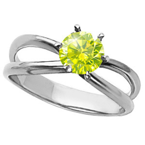 Infinity Solitaire Engagement 14K White Gold Ring with Fancy Greenish-Yellow Diamond