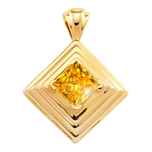 North Aurora Bezel Set Princess Cut Platinum Pendant with Orange-Yellow Diamond