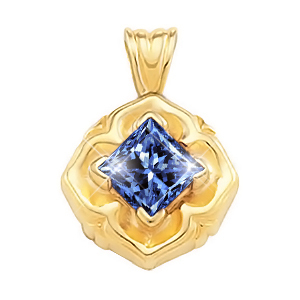 Princess Cut Solitaire 18K White Gold Pendant with Blue Diamond