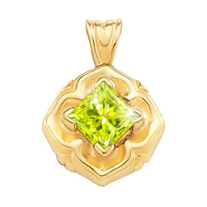 Princess Cut Solitaire 18K White Gold Pendant with Greenish-Yellow Diamond