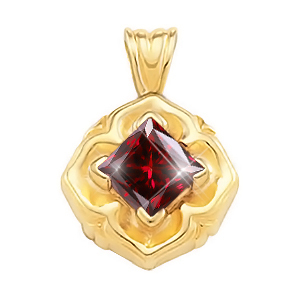Princess Cut Solitaire 18K Yellow Gold Pendant with Deep Red Diamond
