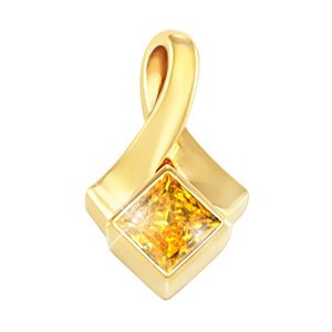 Bezel Set Princess Cut Platinum Pendant with Orange-Yellow Diamond