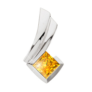 Fancy Princess Cut Chain Slide 14K White Gold Pendant with Orange-Yellow Diamond