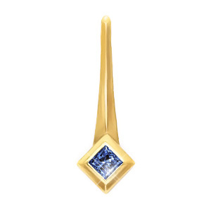 Petite Princess Cut Solitaire 18K Yellow Gold Pendant with Blue Diamond