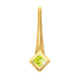 Petite Princess Cut Solitaire 18K Yellow Gold Pendant with Greenish-Yellow Diamond